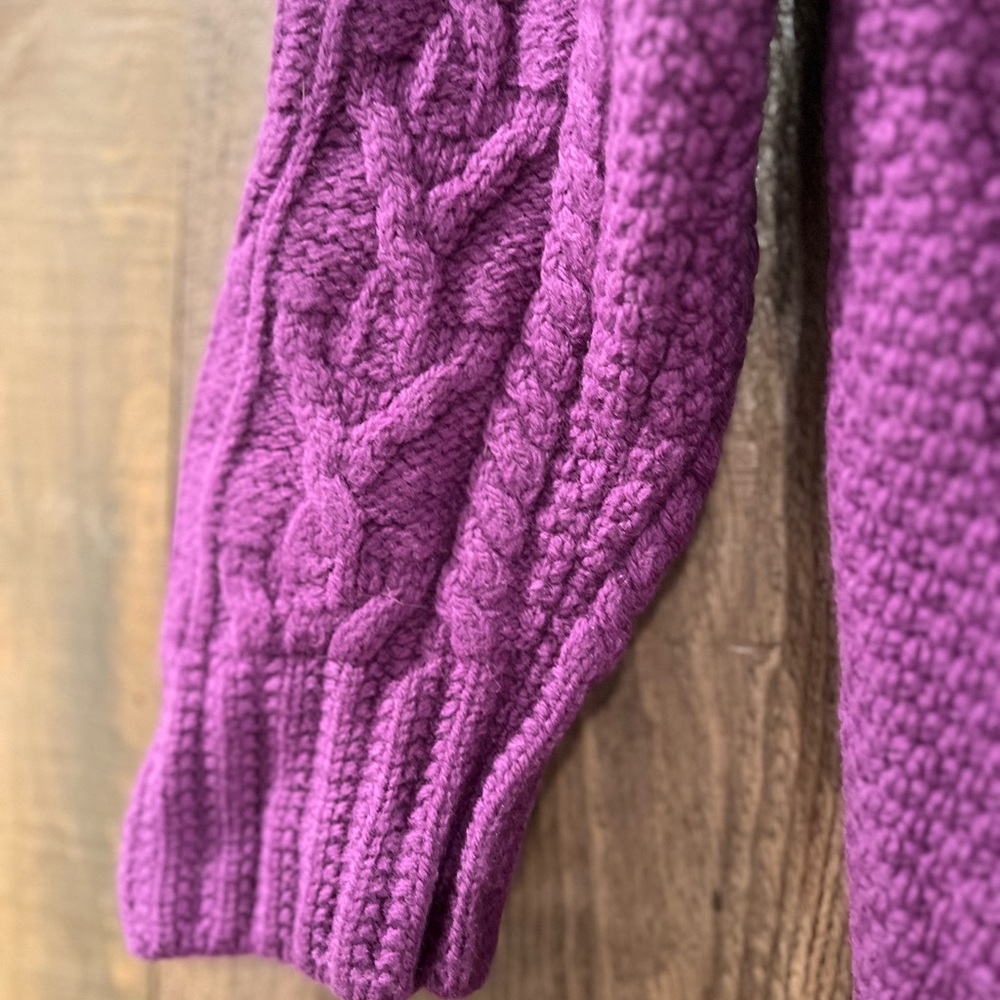 Aran Crafts Sweater Womens Plum Merino Wool Cardigan Size XL - Picture 4 of 9